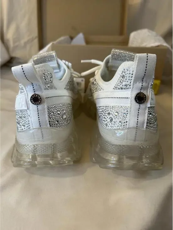 Steve Madden Maxima-R White Rhinestone Fashion Slip On Sneaker - Picture 9 of 13